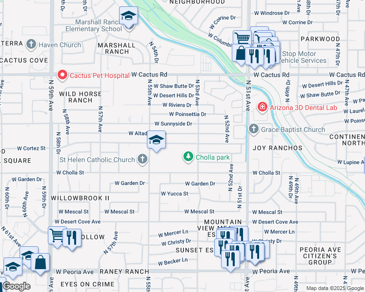 map of restaurants, bars, coffee shops, grocery stores, and more near 5333 West Sierra Street in Glendale