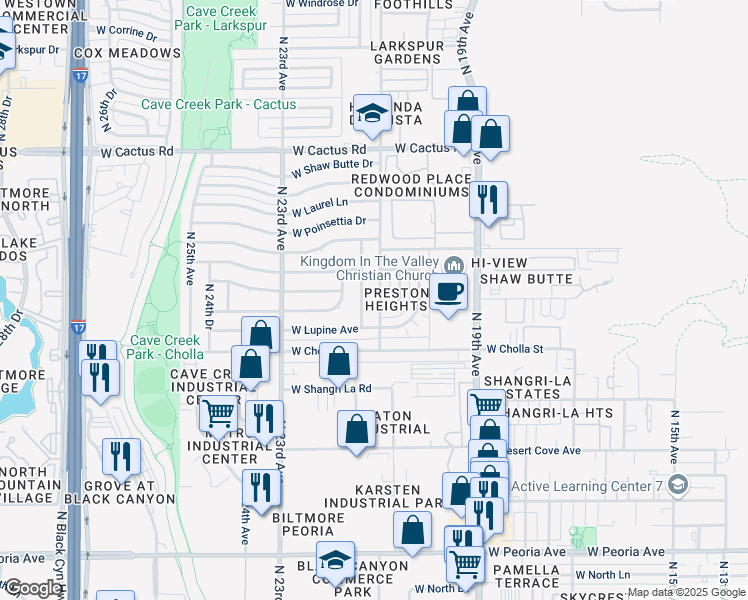 map of restaurants, bars, coffee shops, grocery stores, and more near 11446 North 21st Avenue in Phoenix