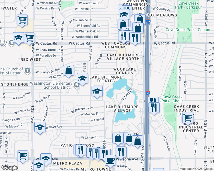 map of restaurants, bars, coffee shops, grocery stores, and more near 11449 North 30th Avenue in Phoenix
