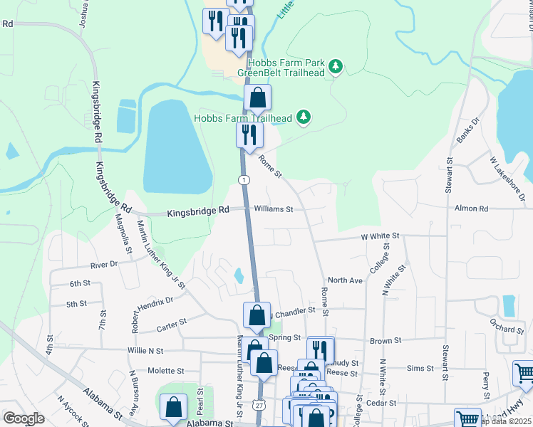 map of restaurants, bars, coffee shops, grocery stores, and more near 823 North Park Street in Carrollton