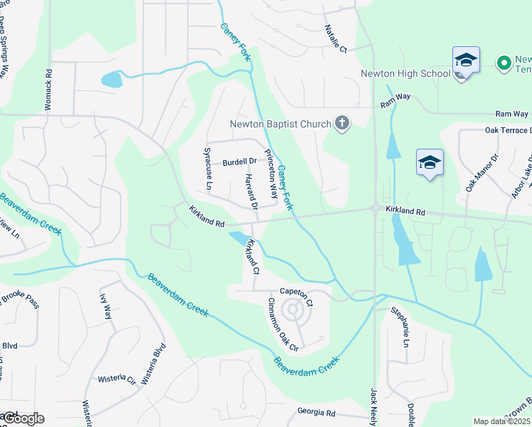 map of restaurants, bars, coffee shops, grocery stores, and more near 150 Princeton Way in Covington