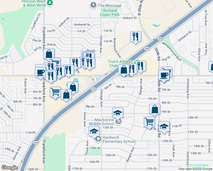 map of restaurants, bars, coffee shops, grocery stores, and more near 5462 6th Place in Lubbock