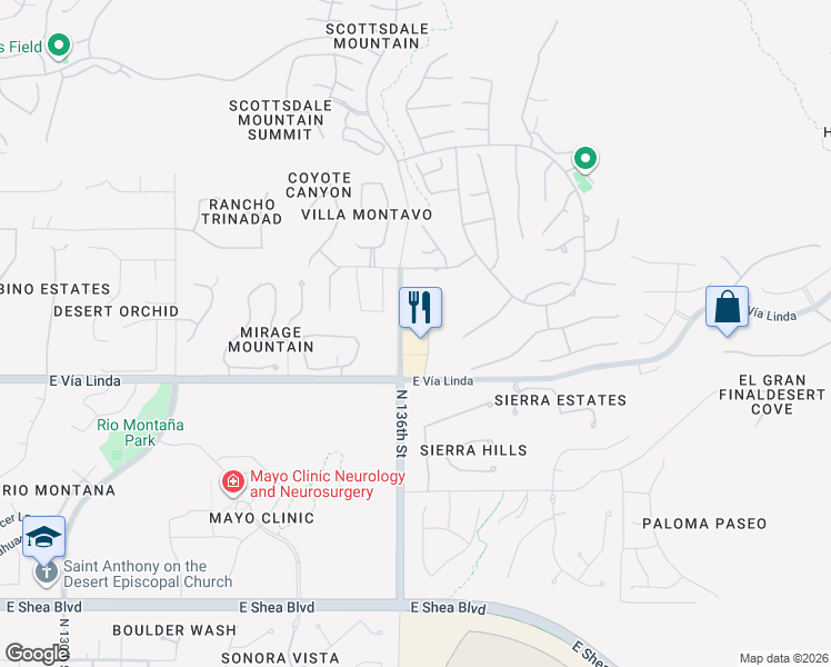 map of restaurants, bars, coffee shops, grocery stores, and more near 11495 North 136th Street in Scottsdale