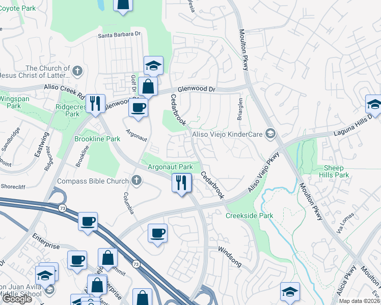 map of restaurants, bars, coffee shops, grocery stores, and more near 12 Stoneglen in Laguna Hills