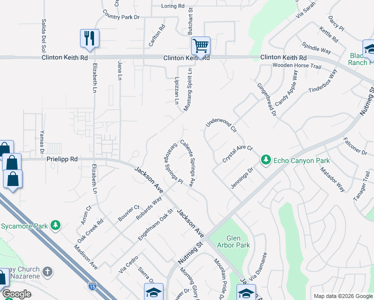 map of restaurants, bars, coffee shops, grocery stores, and more near 40728 Clancy Court in Murrieta