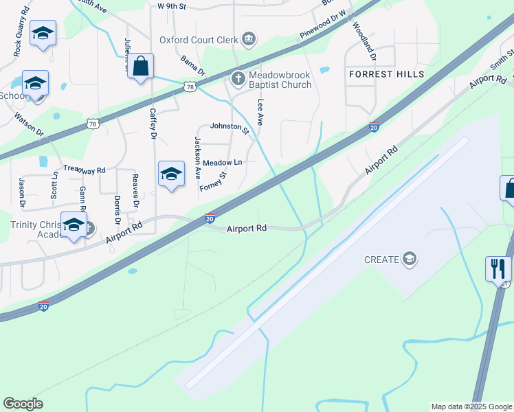 map of restaurants, bars, coffee shops, grocery stores, and more near 81 Piedmont Avenue in Oxford