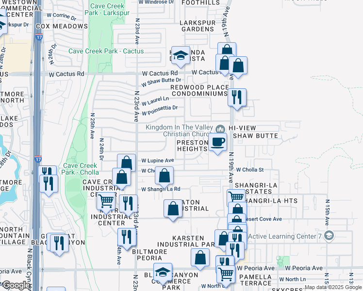map of restaurants, bars, coffee shops, grocery stores, and more near 11446 North 21st Avenue in Phoenix
