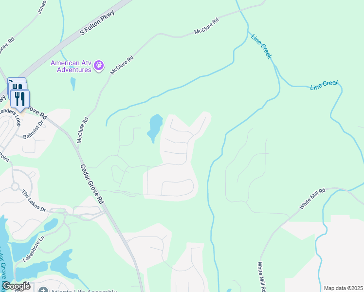 map of restaurants, bars, coffee shops, grocery stores, and more near 415 Fairmont Way in Fairburn