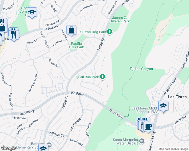 map of restaurants, bars, coffee shops, grocery stores, and more near 50 Hawk Hill in Mission Viejo
