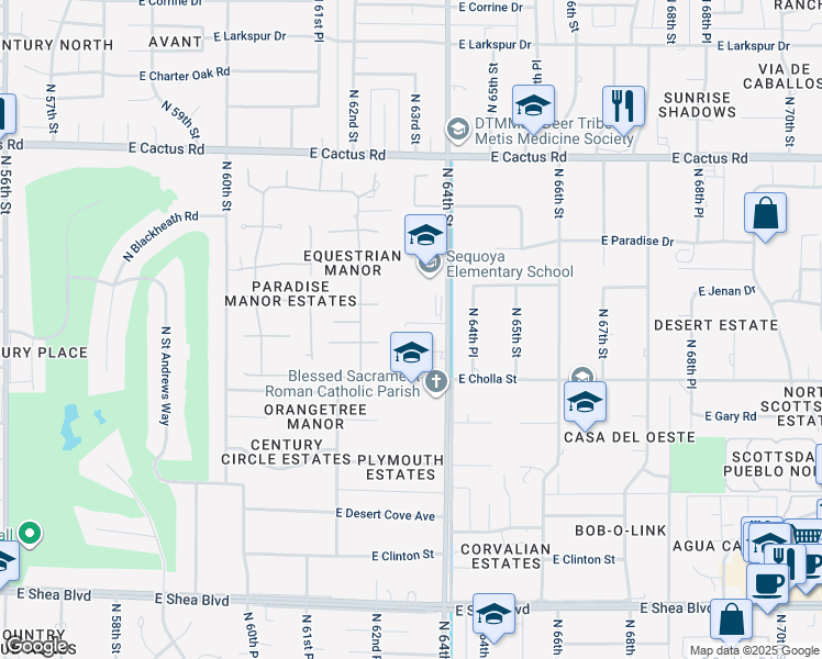 map of restaurants, bars, coffee shops, grocery stores, and more near 11460 North 64th Street in Scottsdale