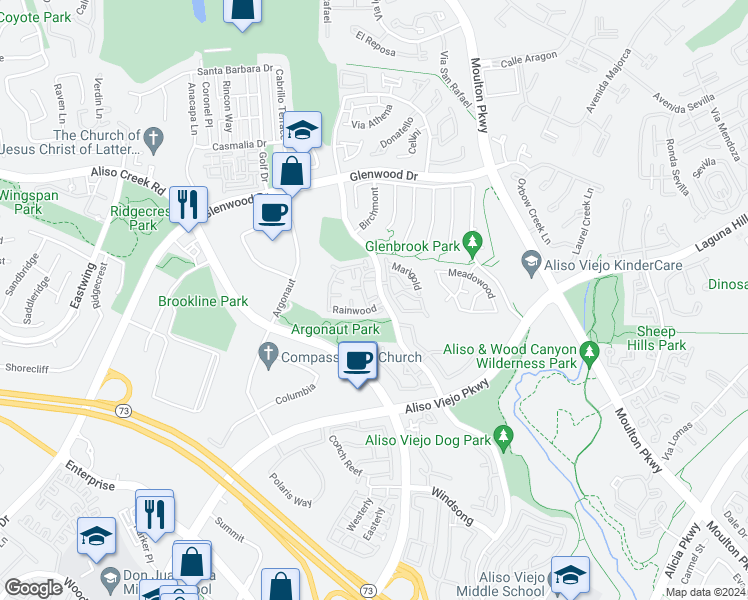 map of restaurants, bars, coffee shops, grocery stores, and more near 12 Stoneglen in Laguna Hills