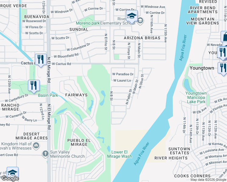 map of restaurants, bars, coffee shops, grocery stores, and more near 11846 West Sunnyside Drive in El Mirage