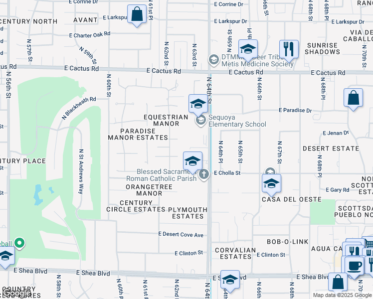 map of restaurants, bars, coffee shops, grocery stores, and more near 11460 North 64th Street in Scottsdale