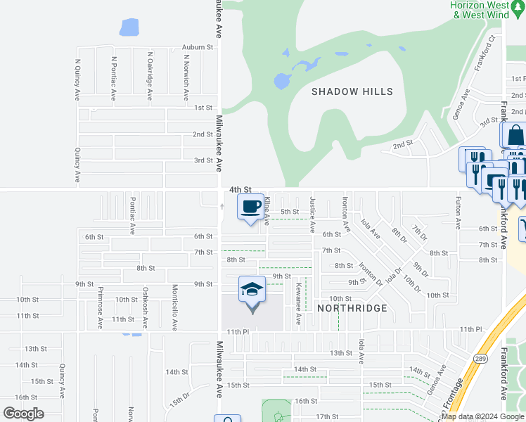 map of restaurants, bars, coffee shops, grocery stores, and more near 502 Kline Avenue in Lubbock