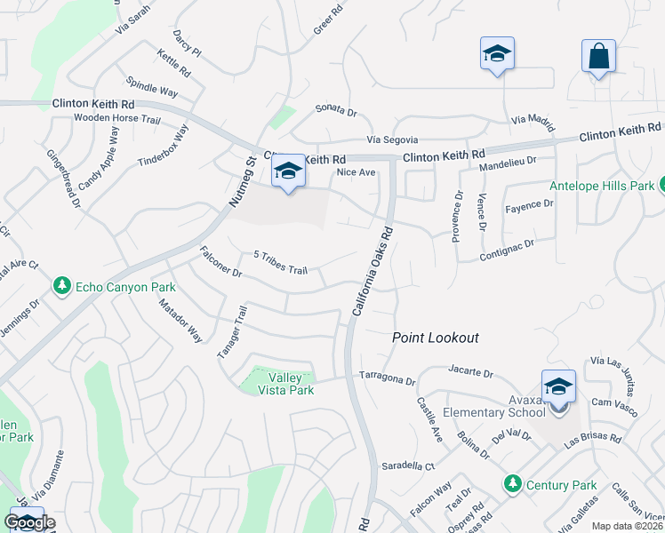 map of restaurants, bars, coffee shops, grocery stores, and more near 24075 5 Tribes Trail in Murrieta