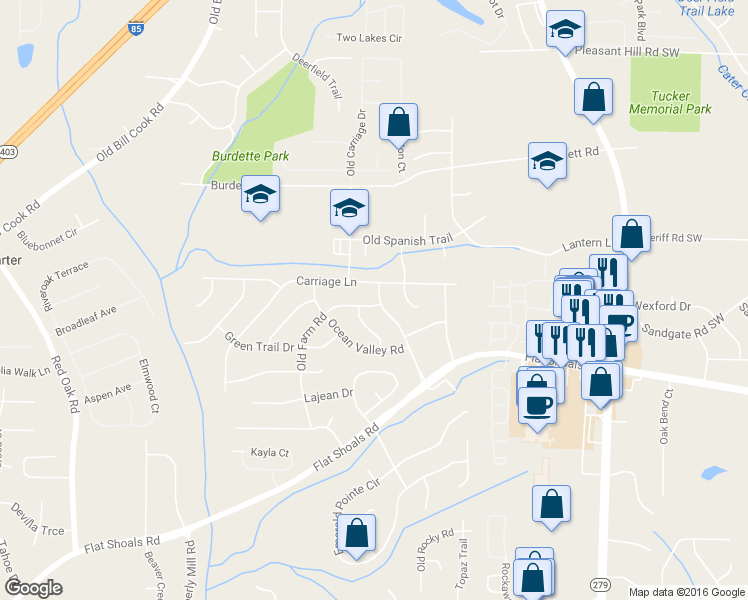 map of restaurants, bars, coffee shops, grocery stores, and more near 6036 Hillandale Drive in Atlanta