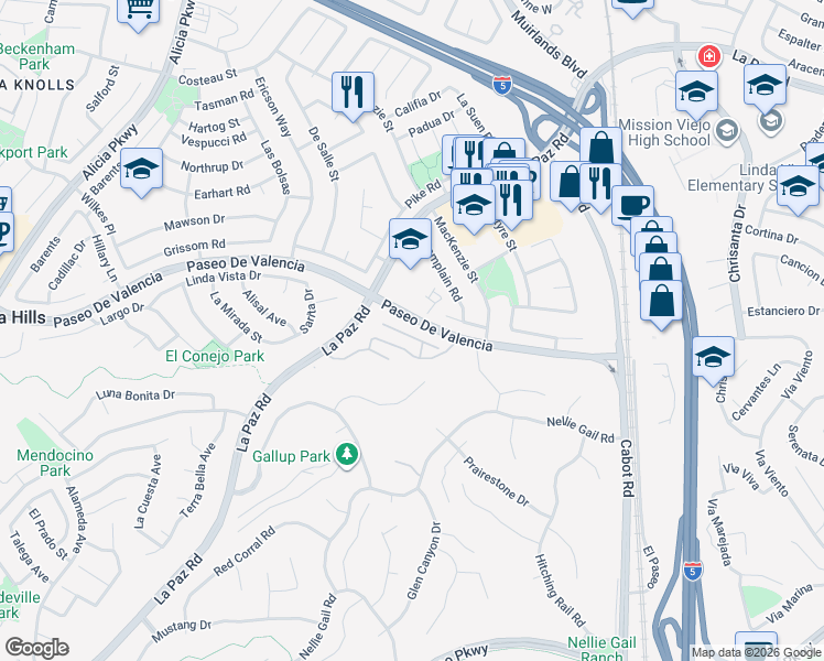 map of restaurants, bars, coffee shops, grocery stores, and more near 12 Tierra Vista in Laguna Hills