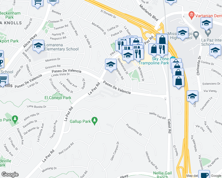 map of restaurants, bars, coffee shops, grocery stores, and more near 12 Tierra Vista in Laguna Hills