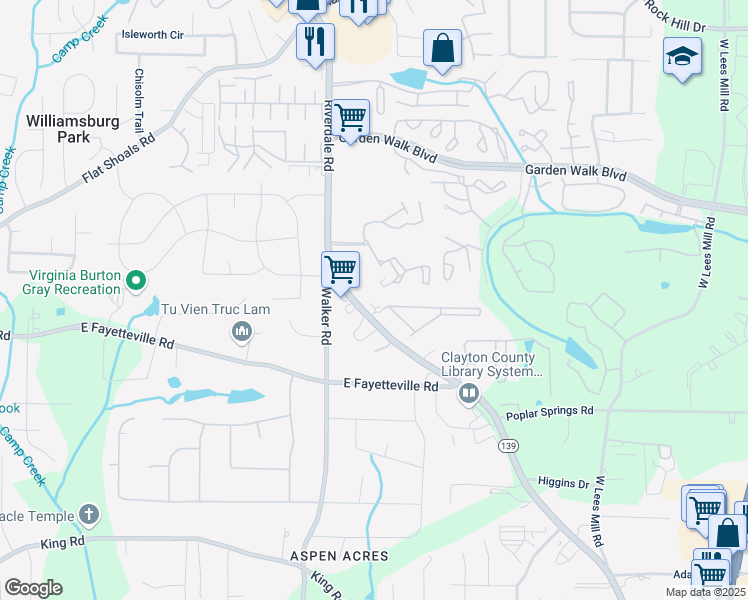 map of restaurants, bars, coffee shops, grocery stores, and more near 6030 Riverdale Road in College Park