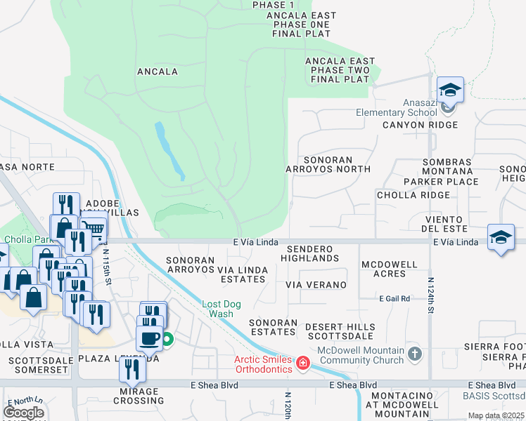 map of restaurants, bars, coffee shops, grocery stores, and more near 11614 North 120th Street in Scottsdale
