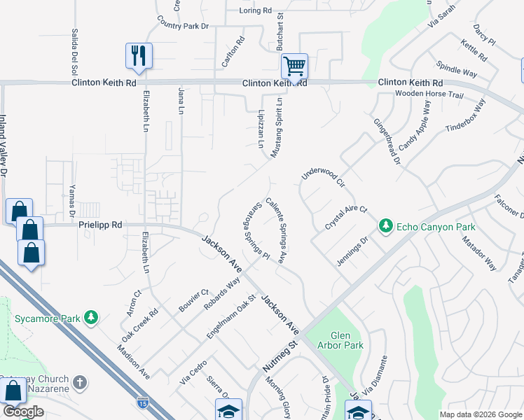 map of restaurants, bars, coffee shops, grocery stores, and more near 40728 Clancy Court in Murrieta