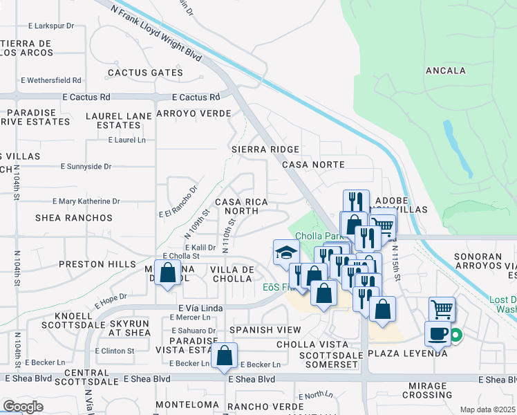 map of restaurants, bars, coffee shops, grocery stores, and more near 11062 North 110th Place in Scottsdale