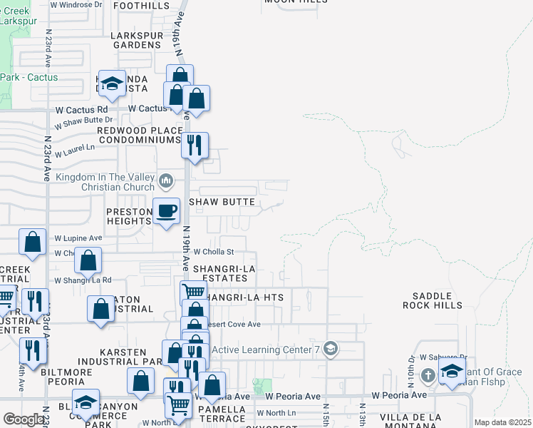 map of restaurants, bars, coffee shops, grocery stores, and more near 1716 West Cortez Street in Phoenix