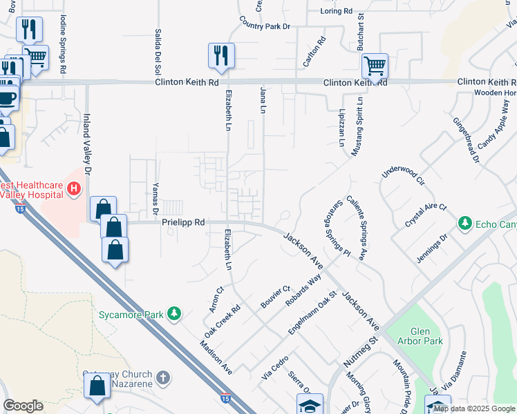 map of restaurants, bars, coffee shops, grocery stores, and more near 24944 Siempre Court in Wildomar