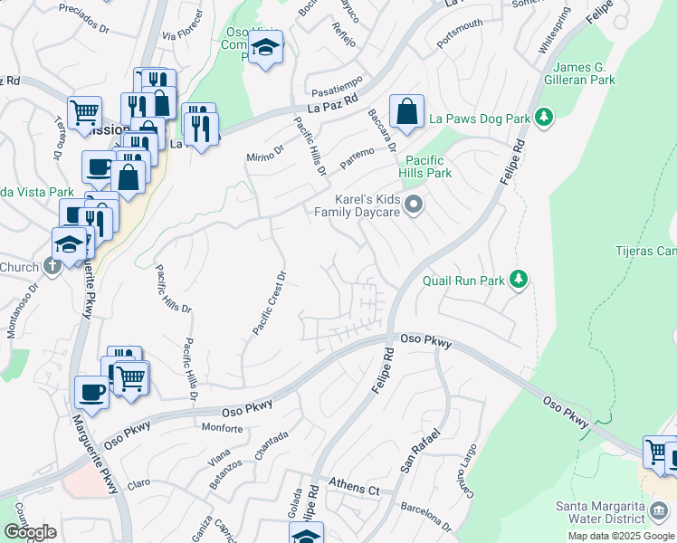 map of restaurants, bars, coffee shops, grocery stores, and more near 26 Chaumont in Mission Viejo