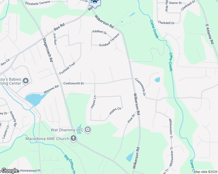 map of restaurants, bars, coffee shops, grocery stores, and more near 107 Hayes Circle in Rex