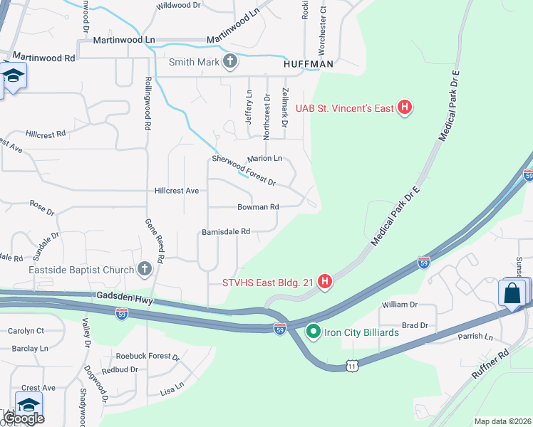 map of restaurants, bars, coffee shops, grocery stores, and more near 912 Barnisdale Road in Birmingham