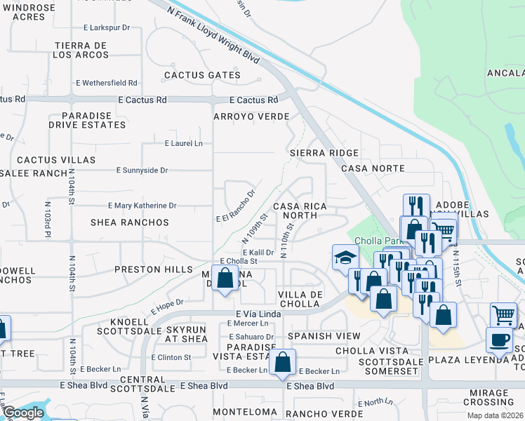 map of restaurants, bars, coffee shops, grocery stores, and more near 10963 East Altadena Drive in Scottsdale