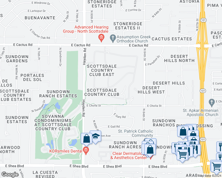 map of restaurants, bars, coffee shops, grocery stores, and more near 8117 East Cortez Drive in Scottsdale