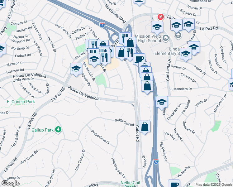 map of restaurants, bars, coffee shops, grocery stores, and more near 25911 Tree Top Road in Laguna Hills