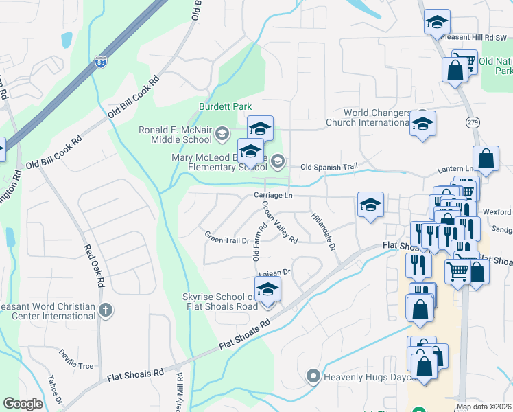 map of restaurants, bars, coffee shops, grocery stores, and more near 2847 Spruce Point Road in College Park