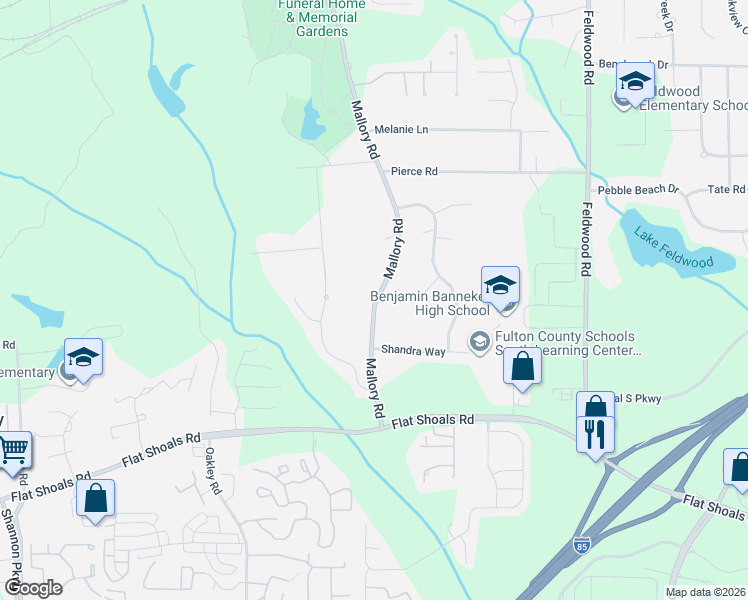 map of restaurants, bars, coffee shops, grocery stores, and more near 6015 Mallory Road in College Park
