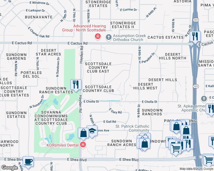 map of restaurants, bars, coffee shops, grocery stores, and more near 8117 East Cortez Drive in Scottsdale