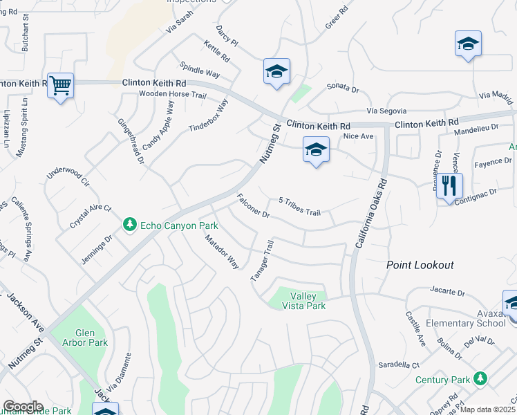 map of restaurants, bars, coffee shops, grocery stores, and more near 23856 Falconer Drive in Murrieta