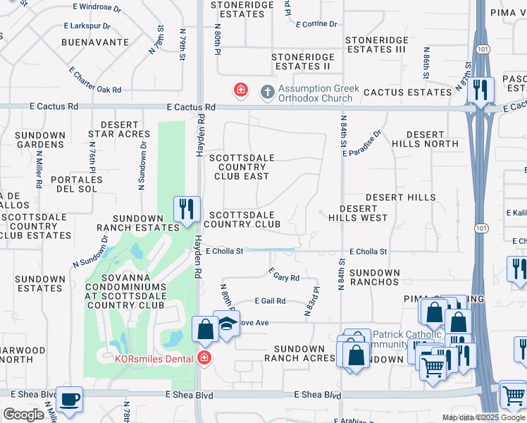map of restaurants, bars, coffee shops, grocery stores, and more near 8117 East Cortez Drive in Scottsdale