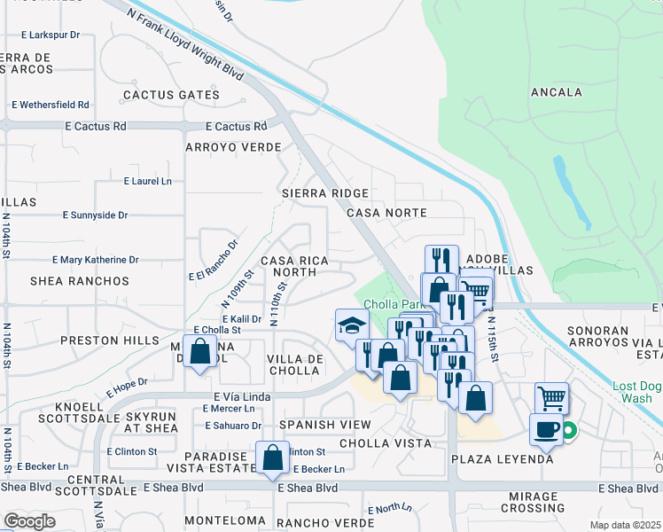 map of restaurants, bars, coffee shops, grocery stores, and more near 11062 North 110th Place in Scottsdale