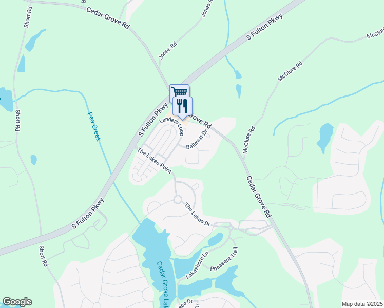 map of restaurants, bars, coffee shops, grocery stores, and more near 6159 Allpoint Way in Fairburn
