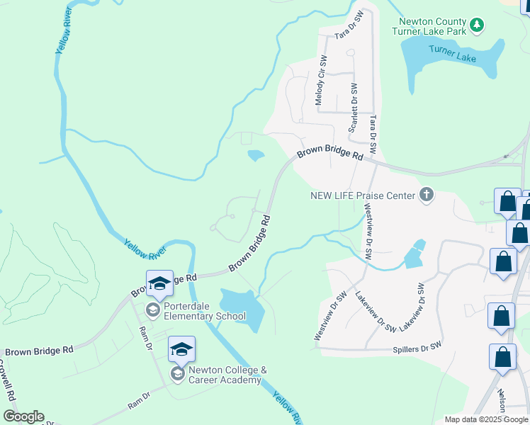 map of restaurants, bars, coffee shops, grocery stores, and more near 25 Riverstone Parkway in Covington