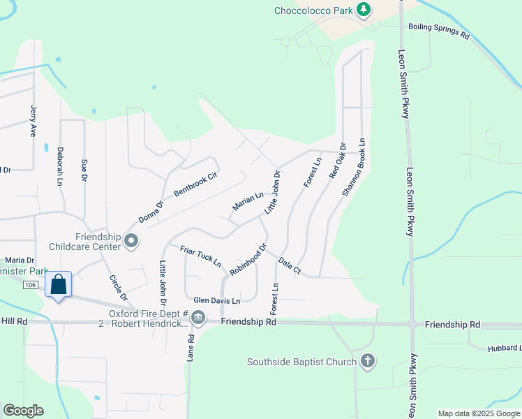 map of restaurants, bars, coffee shops, grocery stores, and more near 2040 Little John Drive in Oxford
