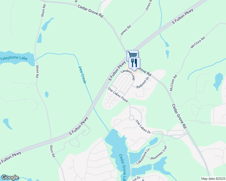 map of restaurants, bars, coffee shops, grocery stores, and more near 7894 The Lakes Point in Fairburn