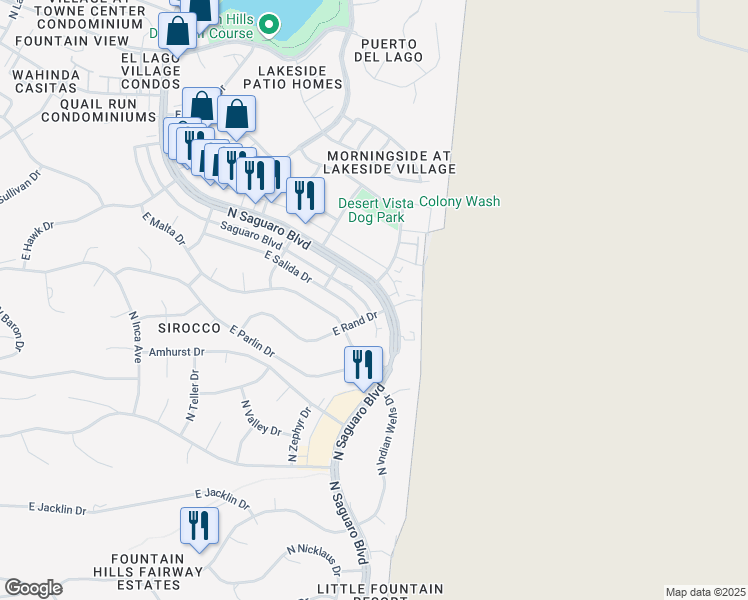 map of restaurants, bars, coffee shops, grocery stores, and more near 17248 East Salida Drive in Fountain Hills