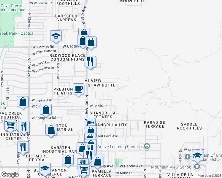 map of restaurants, bars, coffee shops, grocery stores, and more near 1735 West Cortez Street in Phoenix