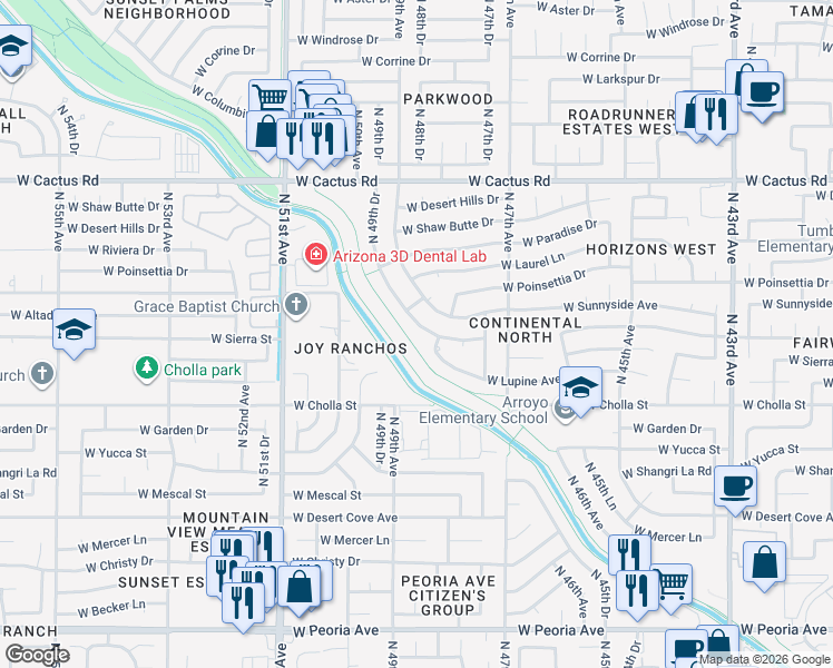 map of restaurants, bars, coffee shops, grocery stores, and more near 4821 West Altadena Avenue in Glendale
