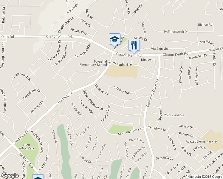 map of restaurants, bars, coffee shops, grocery stores, and more near 23893 5 Tribes Trail in Murrieta