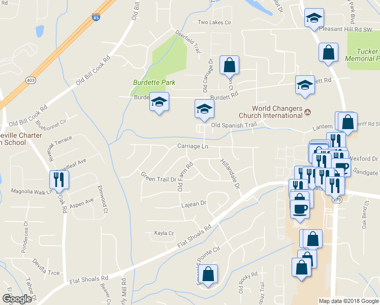 map of restaurants, bars, coffee shops, grocery stores, and more near 2839 Ocean Valley Road in Atlanta