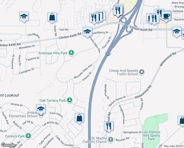 map of restaurants, bars, coffee shops, grocery stores, and more near 27524 Pinyon Street in Murrieta